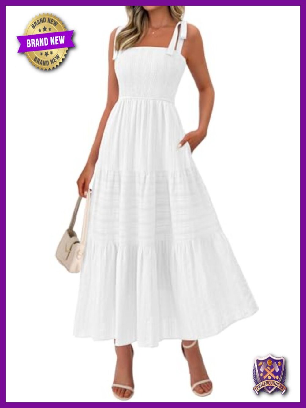 Women's Summer Boho Spaghetti Strap Maxi Dress, Smocked A-Line Sundress